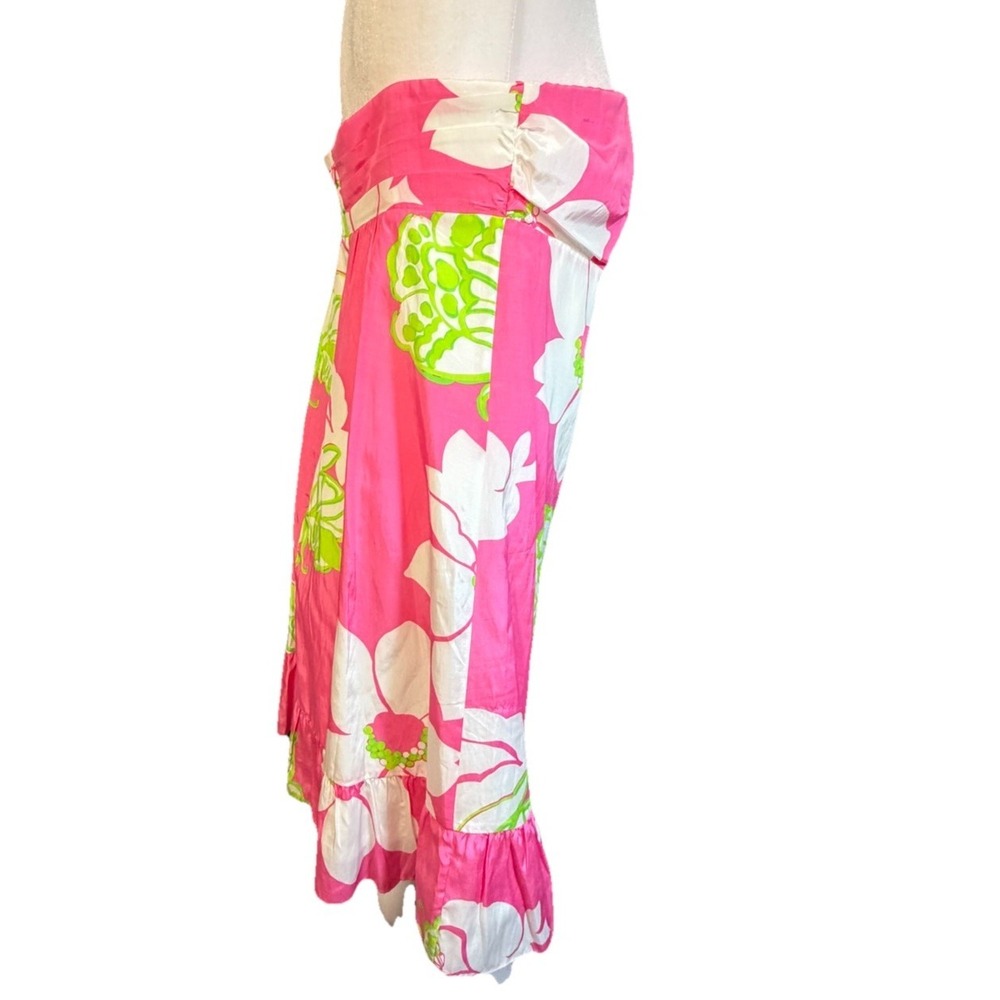 Lilly Pulitzer Strapless Dress W Size 8 Pink Floral Silk Cotton Resort Sundress - Picture 6 of 16